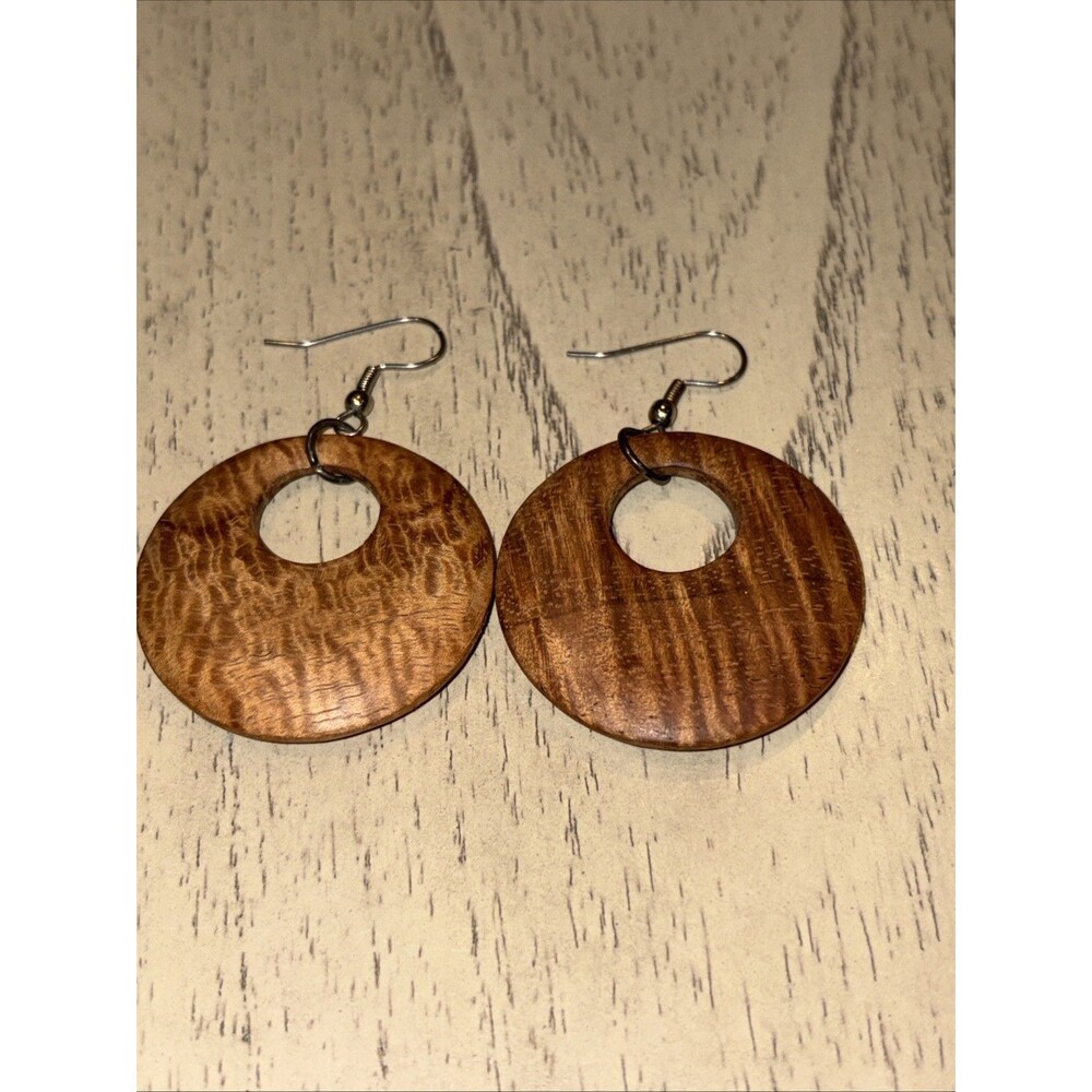 Retro Round Wooden Dangle Earrings Brown